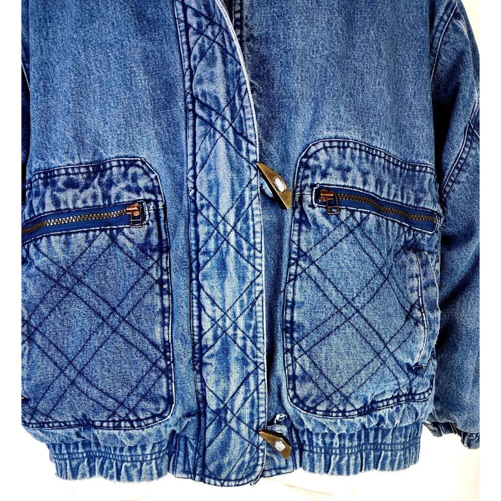 Vtg London Towne Mens Jean Denim Barn Chore Blanket Lined Jacket Sz L Toggle Zip